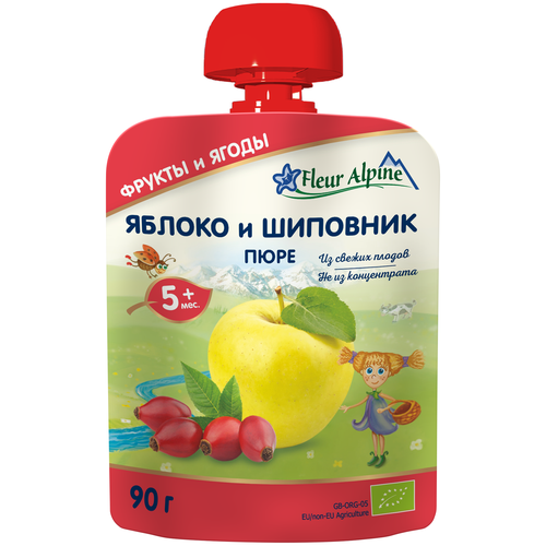 сок детский fleur alpine organic яблоко шиповник с 5 месяцев 0 2 л Пюре Fleur Alpine Яблоко и шиповник, с 5 месяцев, 90 г