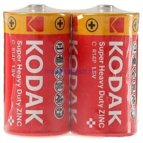 батарейка космос r14 в упаковке 2 шт Батарейка солевая Kodak R14, тип С (спайка, 2 шт)