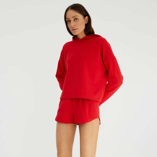 фото Костюм mist, худи и шорты, повседневный стиль, свободный силуэт, капюшон, размер 40-42, красный