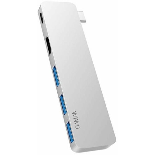 Хаб WiWU T6 Pro Type-С to 3 x USB 3.0 + Type-C + HDMI 5 in 1 Adapter Silver адаптер переходник wiwu alpha a531h type c to x3 usb 3 0 hdmi type c 5 in 1 adapter gray