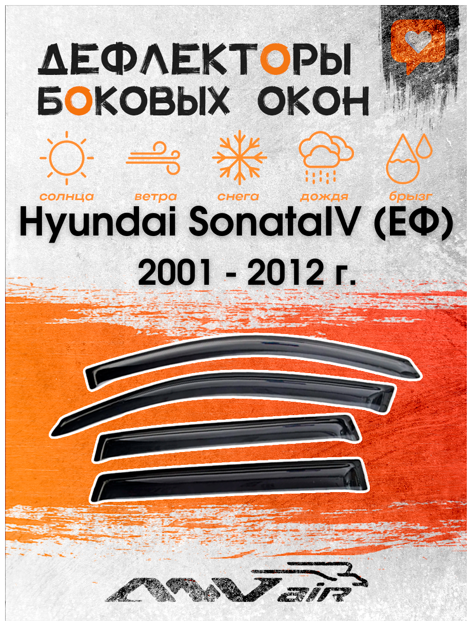 Дефлекторы окон Hyundai Sonata 2001 - 2012 г. IV (ЕФ)/ Ветровики на Хендай Соната