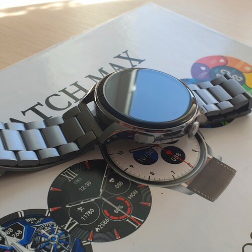 Умные смарт часы круглые Женские и мужские Без рамочный Super IPS Экран Цвет Черный глянец 3 ремешка в подарок 389000₽