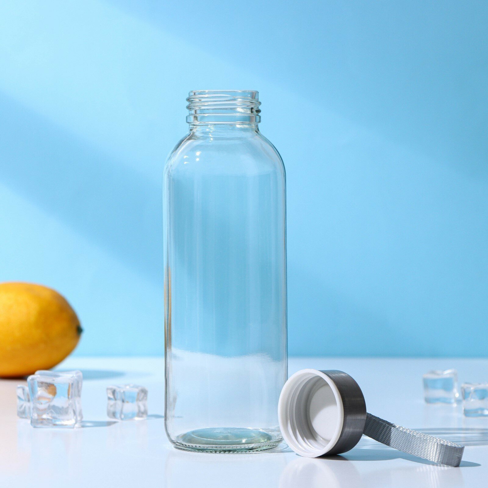 Бутылка для воды стеклянная «Лидо», 400 мл, h=18 см, цвет ремешка микс - фотография № 11