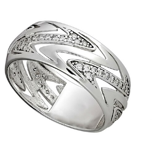 Кольцо JEDA, серебро, 925 проба, родирование, фианит, размер 18, золотой