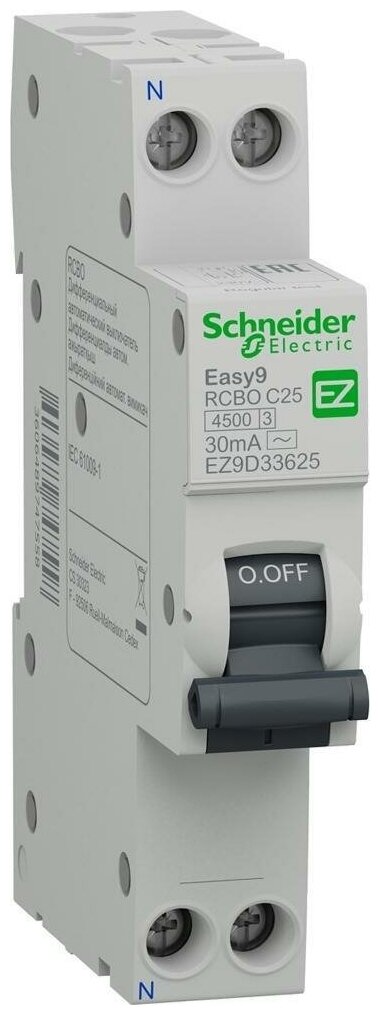 Schneider Electric Дифференциальный автомат Schneider Electric Easy9 1П+Н 25А 30мА C тип AC 45кА 1 модуль