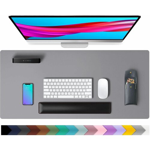 Коврик для клавиатуры и мыши на рабочий стол. Настольны коврик для офиса и дома. Коврик из эко-кожи для стола 40 см х 80 см, светло-серый