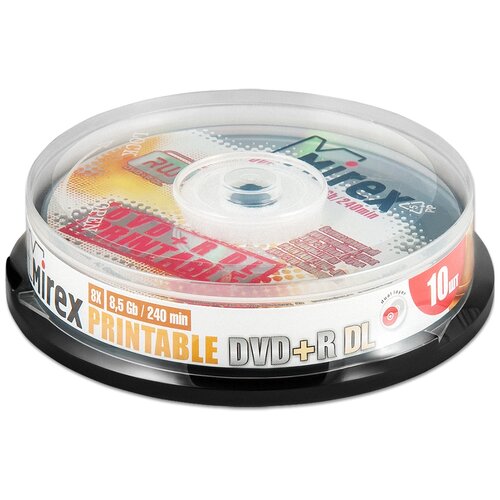 Диск DVD+R DL 8.5Gb Mirex 8x Double Layer Printable cake, упаковка 10 штук free shipping ritek blue ray disc bd r 50gb bluray dvd bdr 50g inkjet printable 8x 50pack