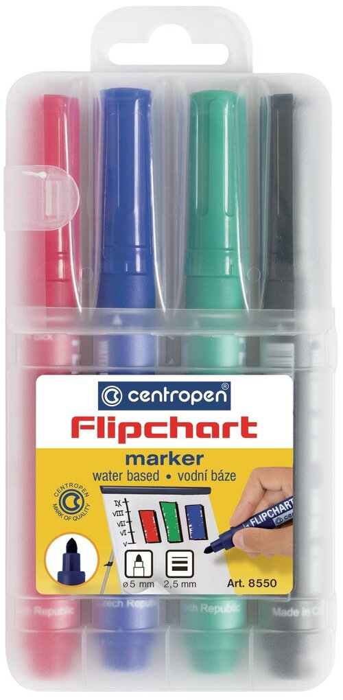 Набор маркеров для флипчартов CENTROPEN FLIPCHART 4 шт 2,5 мм ассорти круглый