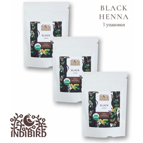 Хна для окрашивания тонирования волос Indibird Чёрная (Black Henna) 50 гр, 3 шт