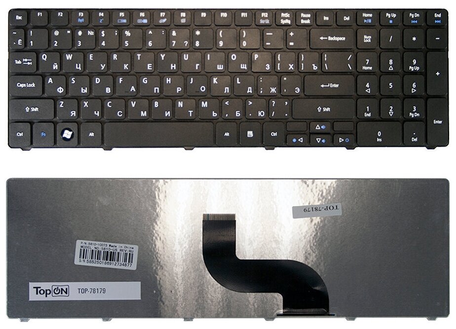 Клавиатура для ноутбука Acer Aspire 5810T 5410T 5820TG 5738 5739 5542 5551 5553G 5741G Series Плоский Enter Черная с рамкой PN NSK-AL10R 547₽