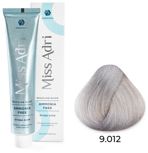 ADRICOCO Miss Adri Brazilian Elixir Ammonia free крем-краска для волос, 9.012 очень светлый блонд прозрачный серебряный
