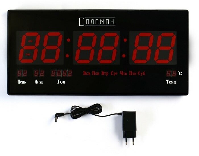 Часы электронные настенные "Соломон": термометр, календарь, 21.5 х 45.5 см, красные цифры - фотография № 3