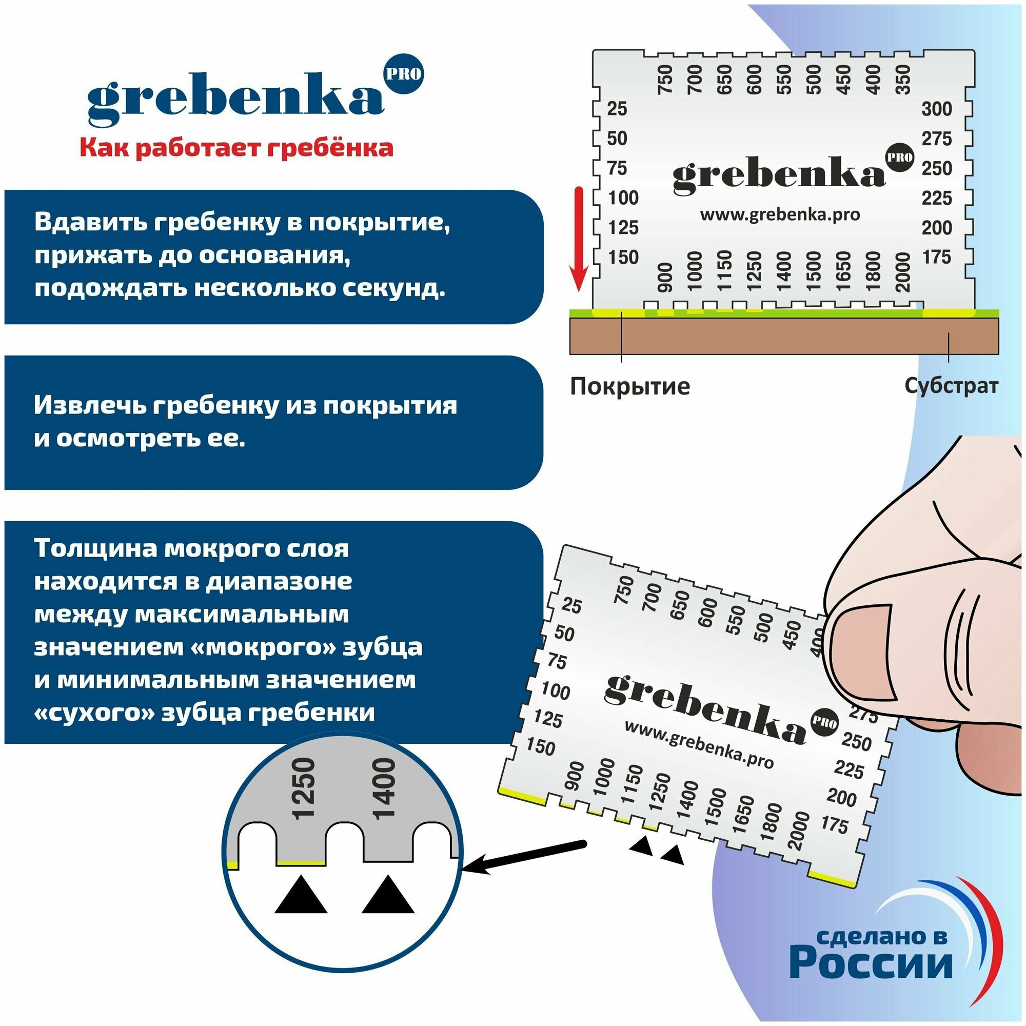 Гребенка - толщиномер для измерения толщины мокрого слоя ОГЗ 25 - 8000 мкм / прямоугольник / гребенка для огнезащиты