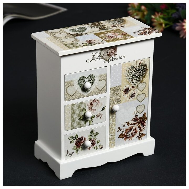 фото Шкатулка дерево комод 3 ящика+дверка "Розы. Винтаж" 18,8х16,1х8,2 см 3120889