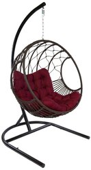 Подвесное кресло-кокон ЭкоДизайн FlyingRattan Orbit, темно-коричневый/бордовый