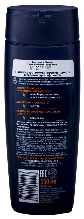 Шампунь для волос против перхоти For men Белита 250 мл Белита СП ООО - фото №2