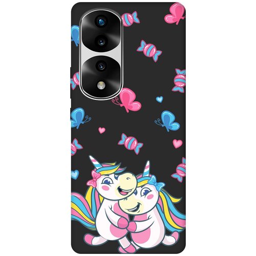 Матовый чехол Unicorns and Candies для Honor 70 Pro / Honor 70 Pro+ / Хонор 70 / 70 Про Плюс с 3D эффектом черный матовый чехол tennis для honor 70 pro honor 70 pro хонор 70 70 про плюс с 3d эффектом черный