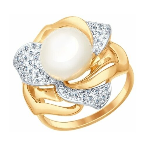 фото Золотое кольцо sokolov 791019 с фианитом и жемчугом diamant-online