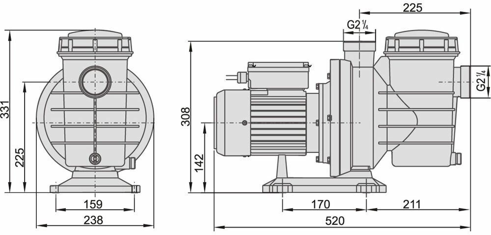 Насос для бассейна до 40 м3 с префильтром - 10 м3/ч, 220В, 0.37 кВт, 0.5 HP, соединение 50 мм - BPS050, Hidrotermal - фотография № 5