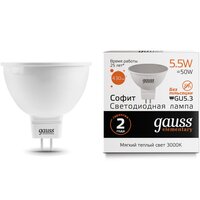 Лампа светодиодная gauss 13516 3000K, GU5.3, MR16, 5.5 Вт, 3000 К