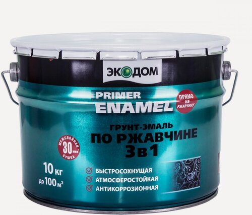 Изображение товара Экодом Грунт-эмаль по ржавчине 3 в 1 гладкая полуматовая красно-коричневая 10кг