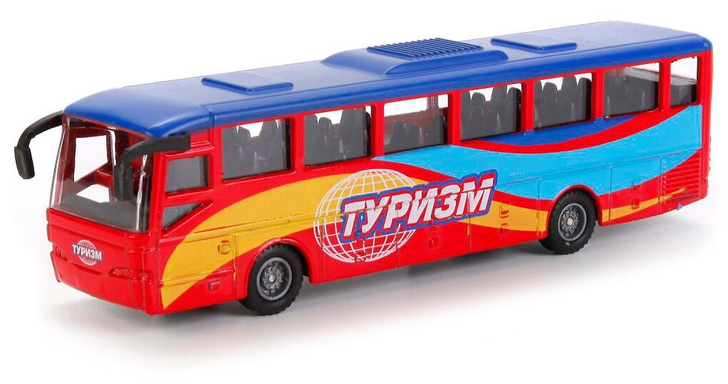 Автобус ТЕХНОПАРК Туризм рейсовый (SB-16-05), 3 см, голубой/красный - фото №1