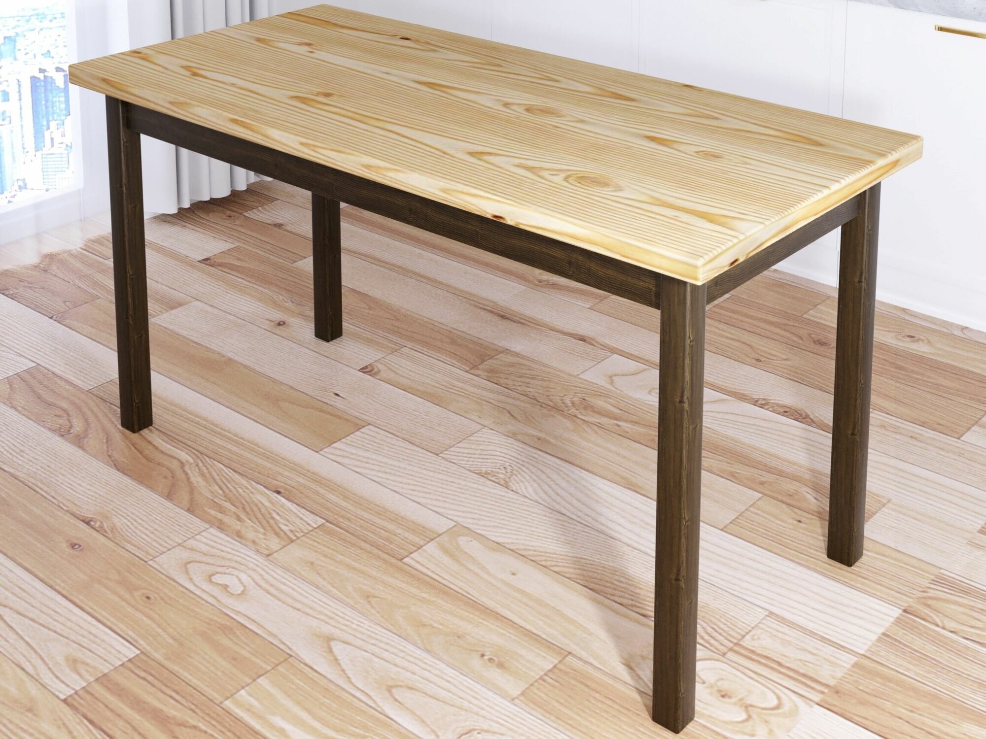 Стол кухонный Классика из массива сосны, лакированная столешница 40 мм и ножки цвета темного дуба, 130х70х75 см
