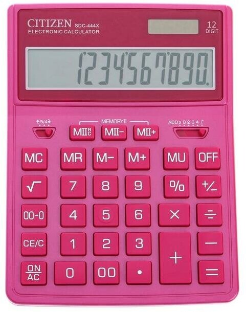 Калькулятор настольный Citizen 12-разр, 155*204*33мм, 2-е питание, розовый SDC-444XRPKE 5270041