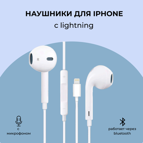 Наушники Проводные для Айфона / Разъем Lightning для Apple iPhone 7, 8, X, 11, 12, 13, 14/ с микрофоном