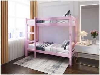 Двухъярусная кровать из массива сосны 200х90 см (габариты 210х100), цвет розовый