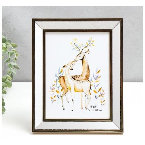 фото Фоторамка пластик 15х20 см "зеркало с обводкой под бронзу" 25х20,4 см 5243970 сима-ленд