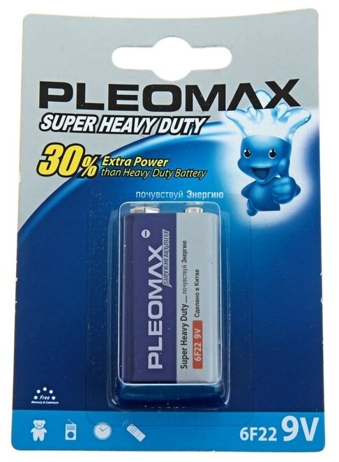 Батарейка солевая Pleomax Super Heavy Duty 6F22-1BL 9В крона блистер 1 шт.