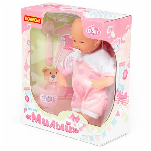 фото Кукла полесье пупс мягконабивной "милый" в коробке (с соской+набор для кормления), 28 см
