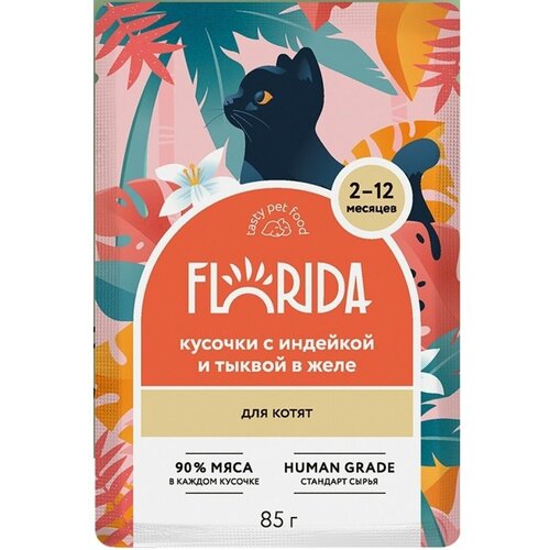 FLORIDA паучи для котят: кусочки с индейкой и тыквой в желе 0,085 кг. х 1 шт. florida паучи для котят кусочки с индейкой и тыквой в желе 0 085 кг х 16 шт