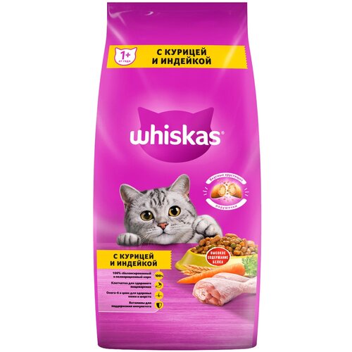 WHISKAS аппетитное ассорти для взрослых кошек с курицей и индейкой с нежным паштетом (5 кг х 4 шт)