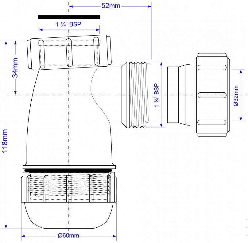 McAlpine Сифон бутылочный 1 1/4'x32 мм без выпуска не регулир. по высоте MRW2-NW-MINI