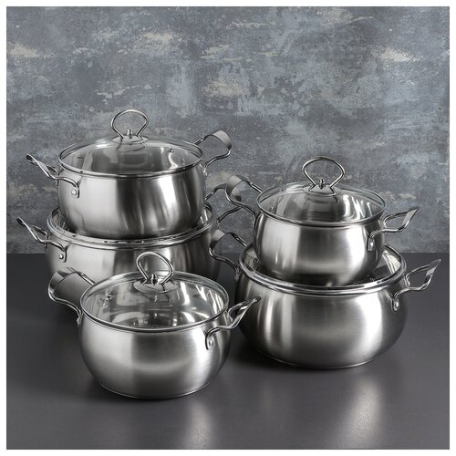 фото Набор кастрюль 5 шт : 16х8/18х9/20х10/21х11/23х13 см, капсулированное дно, индукция 4577777 сима-ленд