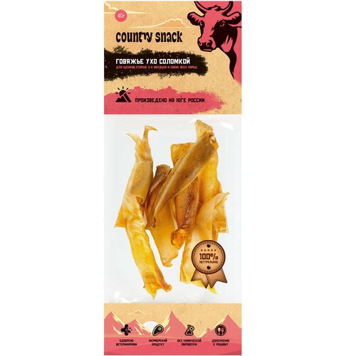 Country snack лакомство Говяжье ухо соломкой для собак 40 г. country snack лакомство говяжье внутреннее ухо для собак 40 г