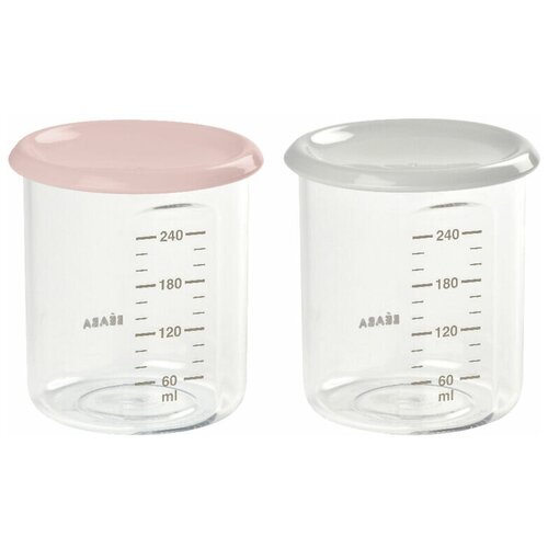 Beaba Набор контейнеров для детского питания MAXI JARS, 2х240 мл (Серый-розовый)