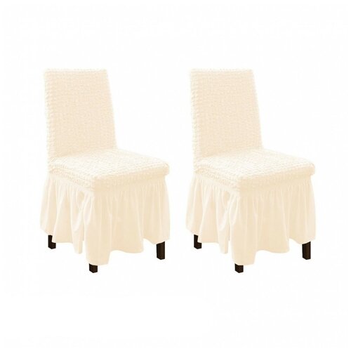 фото Чехлы на стулья с оборкой комплект karbeltex - молочные
