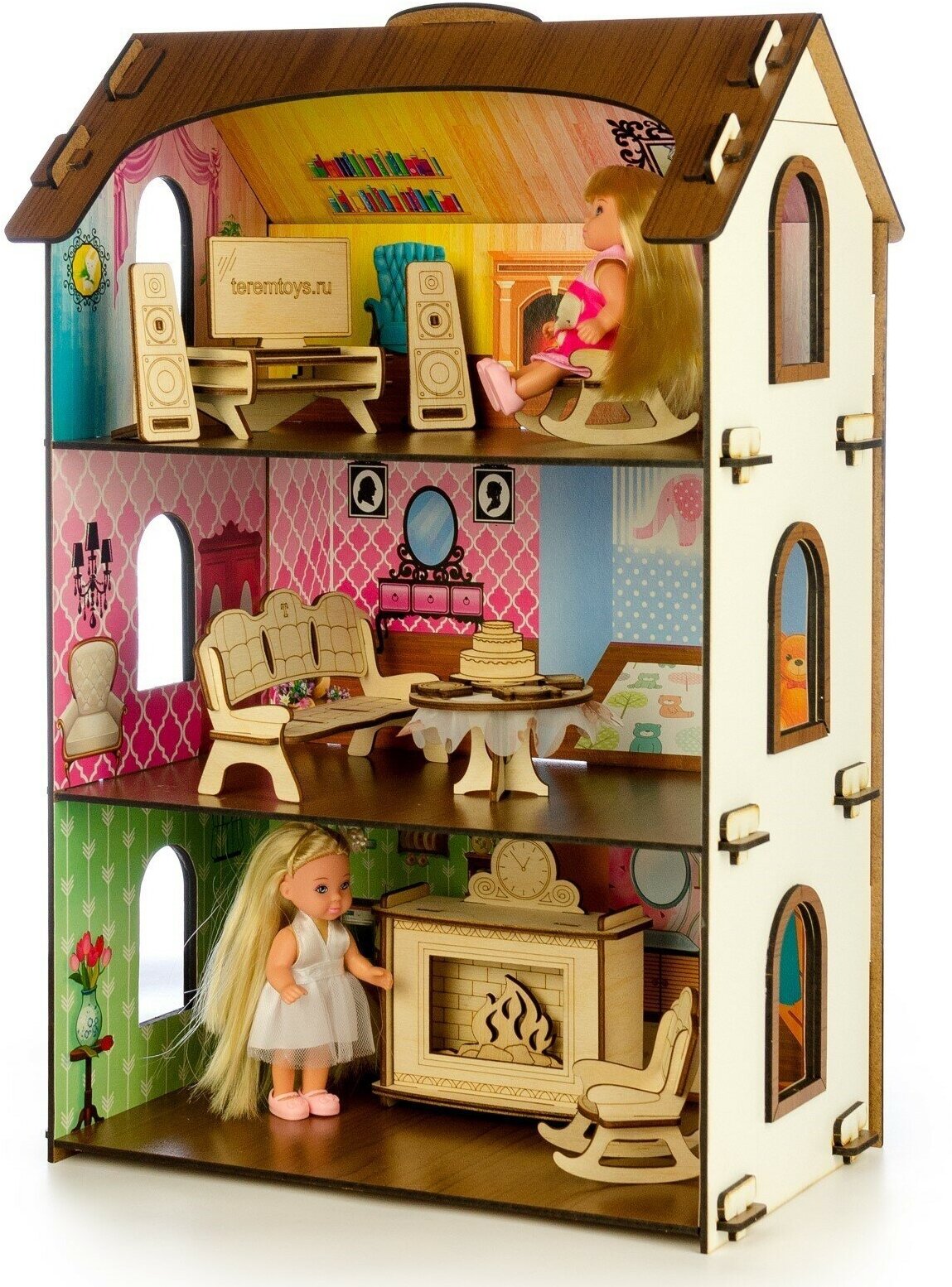 Деревянный домик с цветными обоями «Лоли»