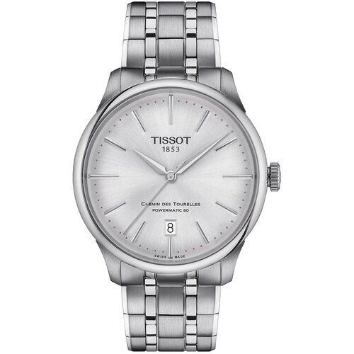 Наручные часы TISSOT Швейцарские механические часы Tissot Chemin des Tourelles Powermatic 80 T139.807.11.031.00 (T1398071103100) с гарантией, серебряный