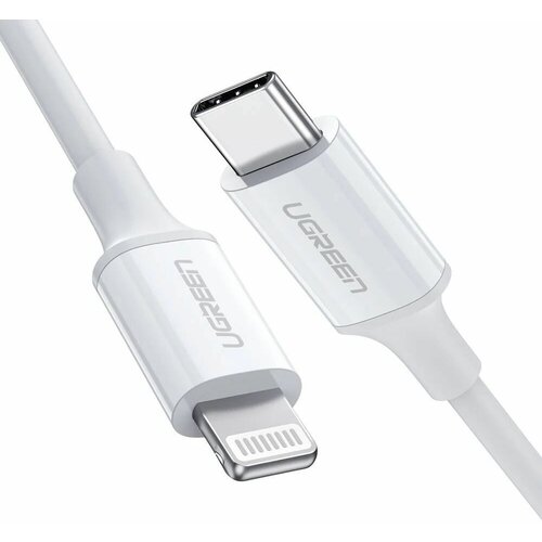 Кабель USB C - Lightning MFI Ugreen, PD 3A, 480 Мбит, резиновое покрытие, 0.5 м, белый (60747)