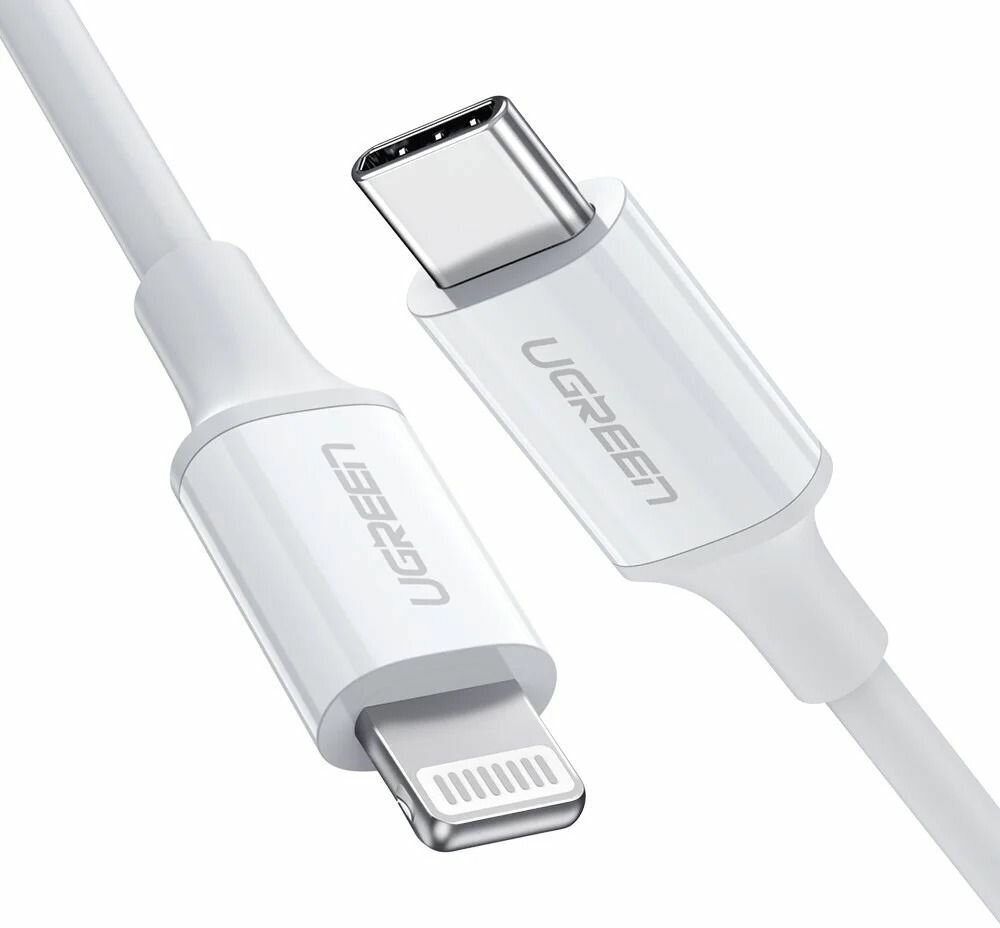 Кабель USB C - Lightning MFI Ugreen PD 3A 480 Мбит резиновое покрытие 0.5 м белый (60747)