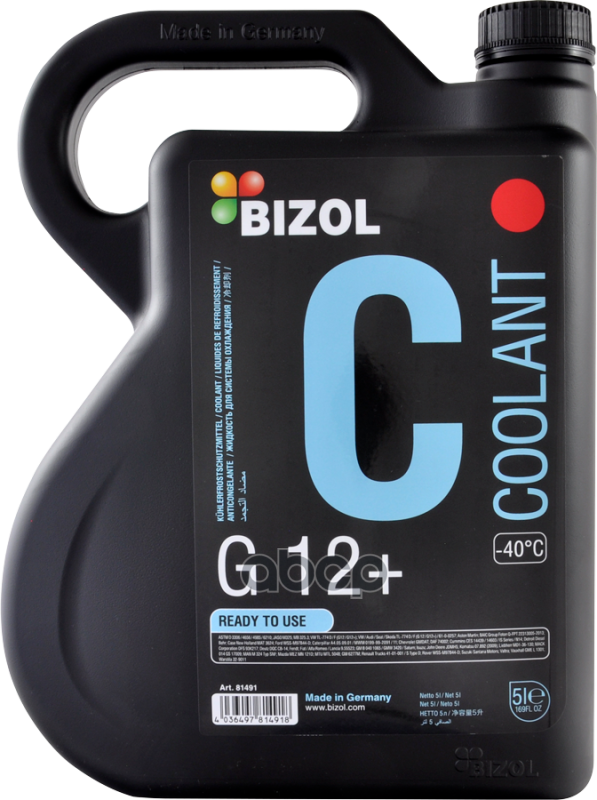 Антифриз Coolant G12+ (-40) (5Л) BIZOL арт. 81491