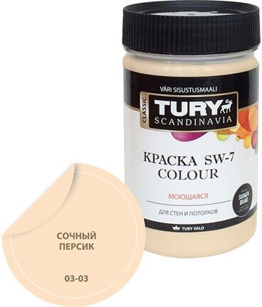 Краска акриловая tury sw-7 colour для стен и потолков моющаяся 0,4кг сочный персик, арт. крвдsw70,4сп