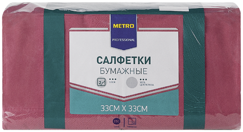 Салфетки бумажные METRO PROFESSIONAL 2-х слойные 33х33, 250ШТ - Тишьюпром