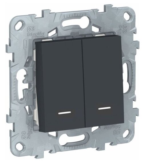 Переключатель Systeme Electric (schneider Electric) SCHNEIDER ELECTRIC UNICA NEW 2-клавишный, 2 модуля, с подсветкой, 2 х сх.6а, антрацит, NU521354N