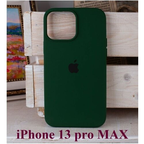 Чехол силиконовый на IPhone 13 ProMax, цвет темно зеленый силиконовый чехол на apple iphone 13 pro max эпл айфон 13 про макс с рисунком brain plus heart soft touch голубой