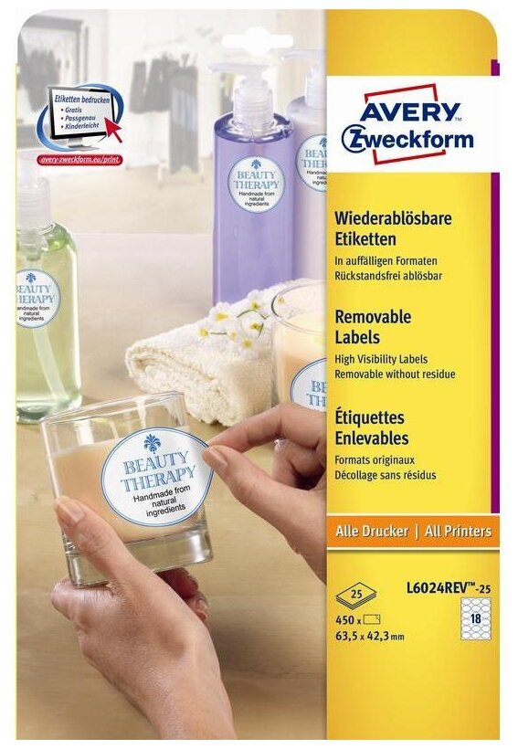 Avery Zweckform удаляемые овальные 63.5 x 42.3 мм, 18 пачек, 18 эт, белый